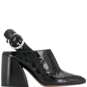 Chloe Black Croc-Embossed Leather Block Heel Mule size 40